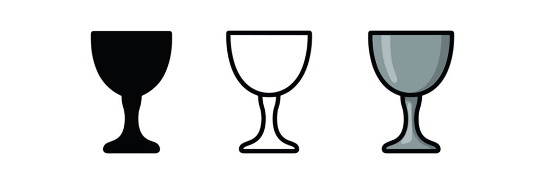cup metal goblet icon on white background Black silhouette flat icon outline icon and colored icon style. three minimal vector icon style