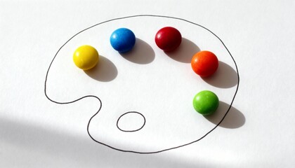 A high-angle close-up shot features a minimalist art palette sketched