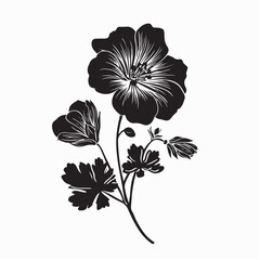 Black Geranium Flower Silhouette Vector isolated on white background