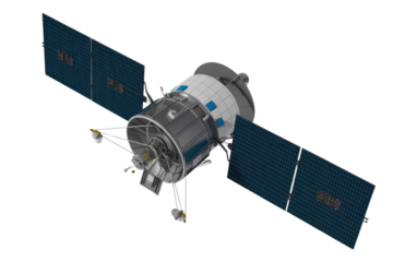 3D render of a sophisticated satellite featuring large solar panels, multiple antennas, and a metallic body, ready for space missions. background removed