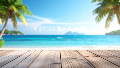 Fototapeta premium Relaxing beach scene with palms coastal landscape vibrant ocean view tranquil environment inspirational atmosphere