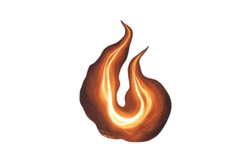 An abstract, stylized flame illustration featuring vibrant orange and yellow glowing streaks, resembling molten lava or intense heat on a transparent background. background removed
