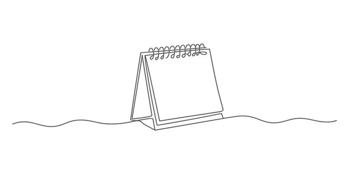 A minimalist continuous one line drawing of a desk calendar standing on a wavy surface vector