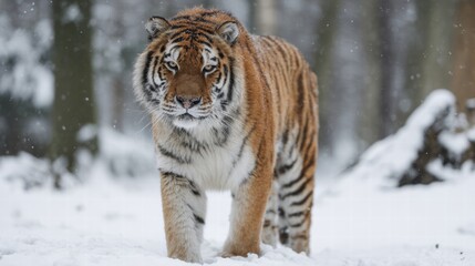 a siberian tiger on the snow