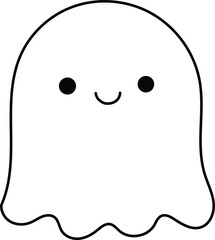 Cute Kawaii Ghost — Adorable Smiling Cartoon Spirit Line Art Vector Illustration