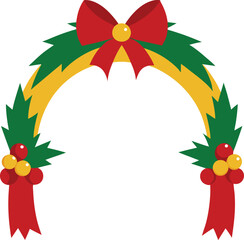 Naklejka premium Holiday Arch Decoration Red Bow Green Foliage Red Yellow Berries Festive Entrance Adornment Seasonal Design Vector