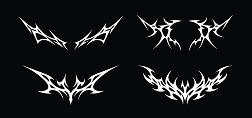 set pack Abstract gothic tribal flame sigil vector artwork with Y2K cyber aesthetic, liquid mercury metallic inspiration, tattoo-style elements, and futuristic illustration design.