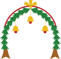 Holiday Arch Decoration with Pine Branches Golden Bells Red Berries Festive Seasonal Border Vector Illustration