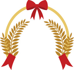 Golden Wheat Arch with Red Ribbons and Bow Decorative Frame for Seasonal Celebrations