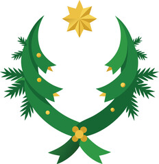 Elegant Green Crescent Garland with Golden Ornaments and Star Festive Holiday Decoration Isolated