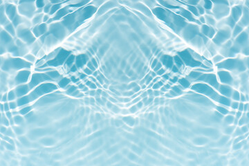 Blue water with ripples on the surface. Defocus blurred transparent blue colored clear calm water surface texture with splashes and bubbles. Water waves with shining pattern texture background.