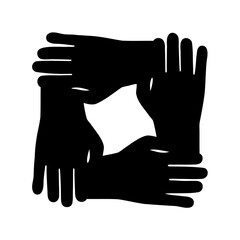 Obraz premium Four Hand Black Silhouettes Forming a Square Shape in Unity Graphic