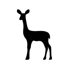 Black silhouette of a standing deer against a white background illustration