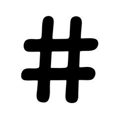 Simple black hashtag symbol drawing on a white background artistic illustration