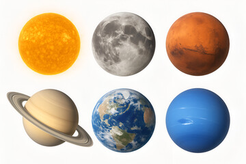 Solar System Planets Illustration Including Earth Mars Saturn and Neptune – Astronomy Space Education Science Concept Isolated on White Background