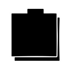 Black and white icon represents stacked papers or documents for organization