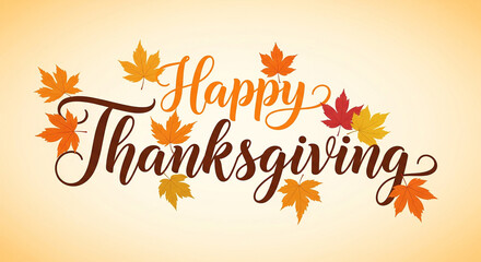 Happy thanksgiving with maple leaves on yellow background for thanksgiving day celebration and autumn season isolated on white background