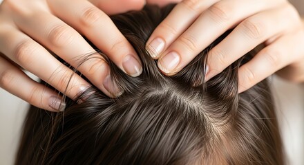 Fototapeta premium Close-up of hands gently massaging a person's scalp, promoting relaxation and well-being.