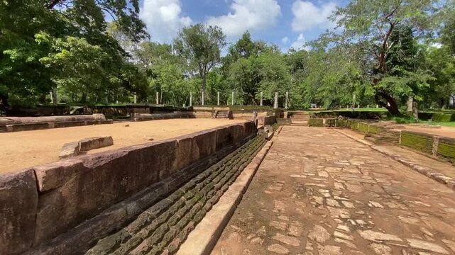 Ruins of main refectory of Abhayagiri monastery in ancient city of Anuradhapura Sri Lanka