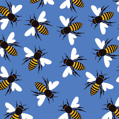 Seamless bee pattern background. Bee flat design.
