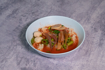 
Different types of tom yum noodles Spicy flavor