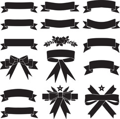 Decorative Ribbon and Banner Vector Set,
Black and White Bows and Ribbons Collection,
Vintage Label and Banner Design Elements