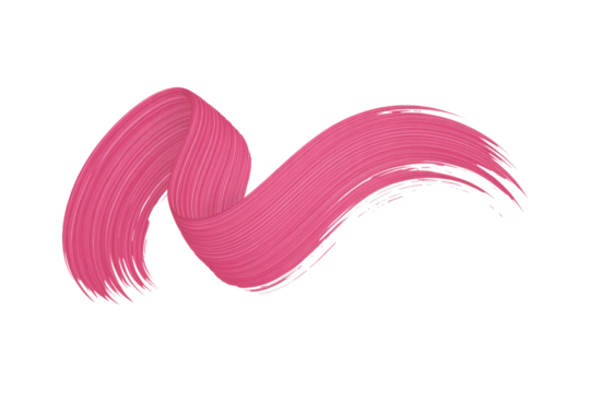 A dynamic, vibrant pink brush stroke forms a twisted wave-like shape, showcasing fluid motion and artistic texture against a solid background. background removed - Powered by Adobe