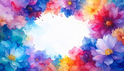 beautiful colorful flowers border frame background with copy space, graphic resource
