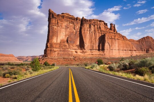  Arches National Park in Utah. Beautiful view of the Arches. Beautiful red rock landscape with breathtaking arches and rock formations. Travel in the USA. Discovery trip in Utha Moab in the USA - Powered by Adobe