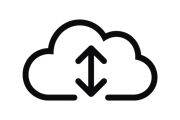 Outline cloud icon with an up and down arrow, representing data synchronization, upload, download, or cloud computing services. background removed