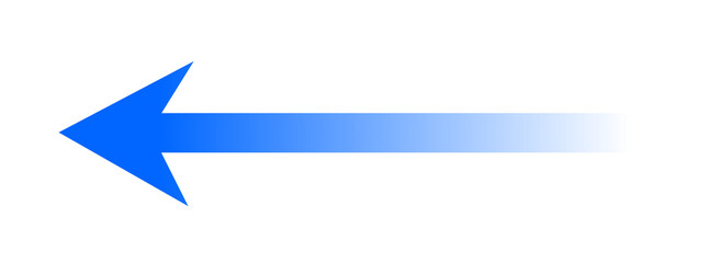 Fototapeta premium Blue gradient left arrow with soft fading tail, modern navigation symbol for direction icons, return buttons, and infographic design elements