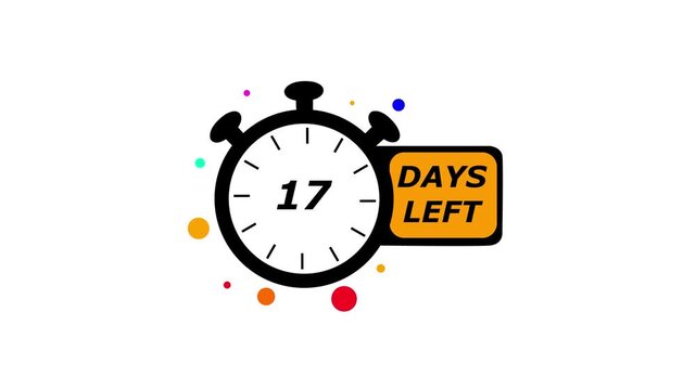 15 days count 2D animation motion graphics seven fifteen numbers counting days, 0 to15 seconds countdown, 5,10, day counting, zero to 15. 4K HD 2 week video with chroma key white background