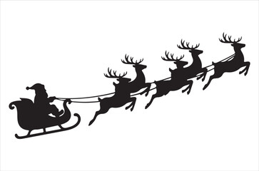 Silhouette of santa claus and reindeer flying through the night sky