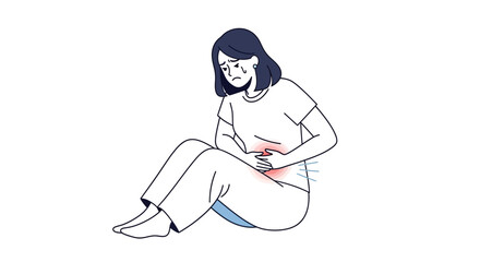 Obraz premium Woman Experiencing Abdominal Pain Illustration for Health Awareness