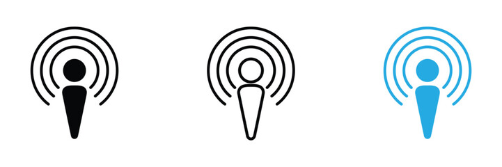 Modern podcast icon set in black and blue, perfect for your next streaming media project, app design, or website feature. Enhance your digital presence today!