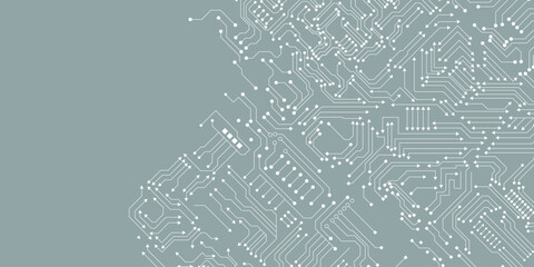 Abstract white circuit pattern on blue technology futuristic background.