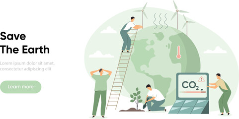Carbon management and co2 reduction sustainability concept. Save the Earth, ESG, green and sustainable industry vector illustration
