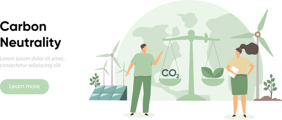Carbon neutrality and co2 reduction sustainability concept. ESG, green and sustainable industry vector illustration