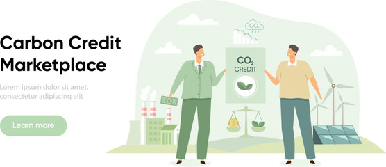 Carbon credit management and co2 reduction sustainability concept. ESG, green and sustainable industry vector illustration
