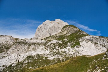 Hiking in the beautiful Appenzell region with views of Mount Altmann above Toggenburg.  Mountaineering in the Swiss Alps. High quality photo.