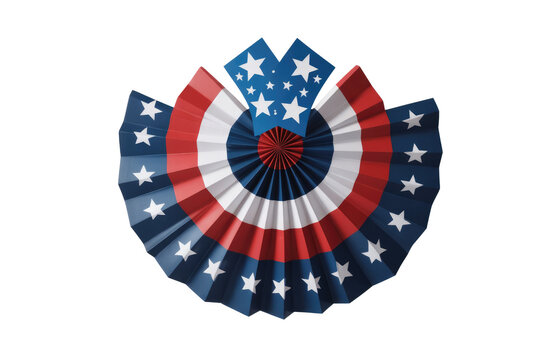 A festive red, white, and blue patriotic paper fan decoration, adorned with white stars, perfect for American celebrations and holidays. background removed