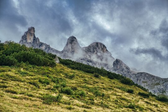 Hiking in the R&auml;tikon region. A hike around the Sulzfluh from St. Ant&ouml;nien to the Lindauer H&uuml;tte. Dramatic weather in the Swiss and Austrian mountains. Wanderlust. High quality photo