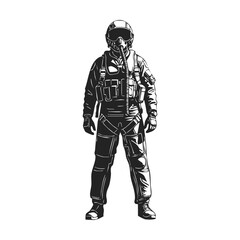 Black and White Line Art Illustration of Fighter Pilot