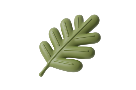 A charming 3D cartoon green oak leaf with soft rounded edges and distinct veins, offering a playful and natural design. background removed