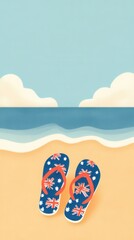 Naklejka premium Australia Day , 26 January,Australian Themed Flip-Flops on Sandy Beach with Ocean View