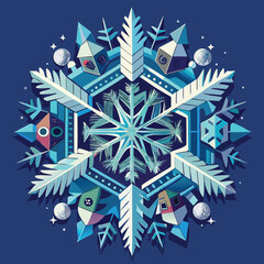 Detailed Blue Snowflake Mandala Pattern Vector Illustration