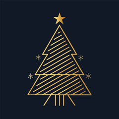 Luxury Minimal Gold Line Christmas Tree on Black Background Vector