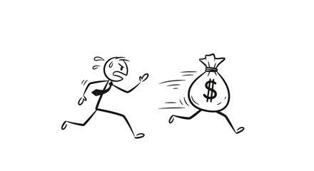 Stick Figure Chasing Money Bag: Pursuit of Wealth & Financial Goals