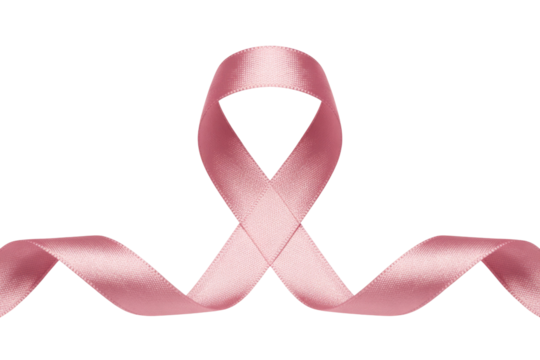 A delicate pink satin ribbon forms the iconic awareness loop against a transparent background, symbolizing breast cancer support and hope. background removed - Powered by Adobe