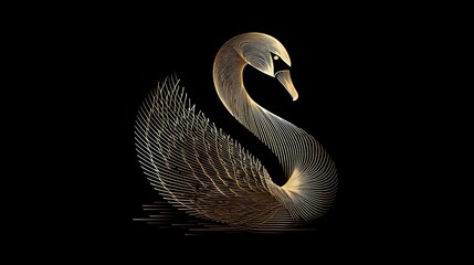Luxury swan logo in gold lines on black background. Concept: power, prestige, elegance, premium branding, luxury fashion labels, jewelry brands, elite services, and high-end identity design.
